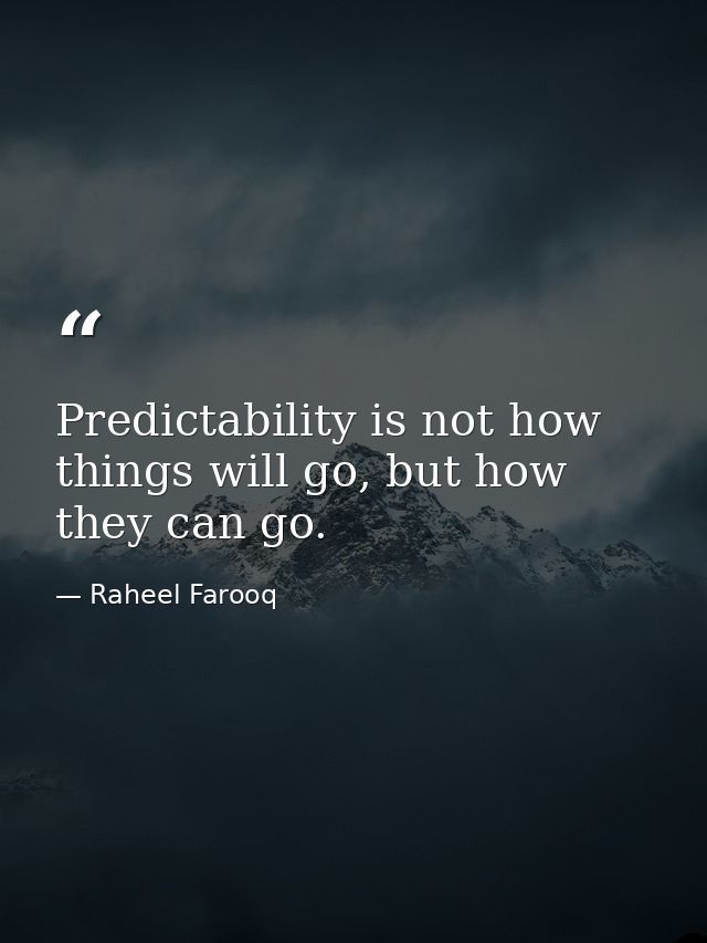 Predictability is not how things will go, but how they can go. — Raheel Farooq