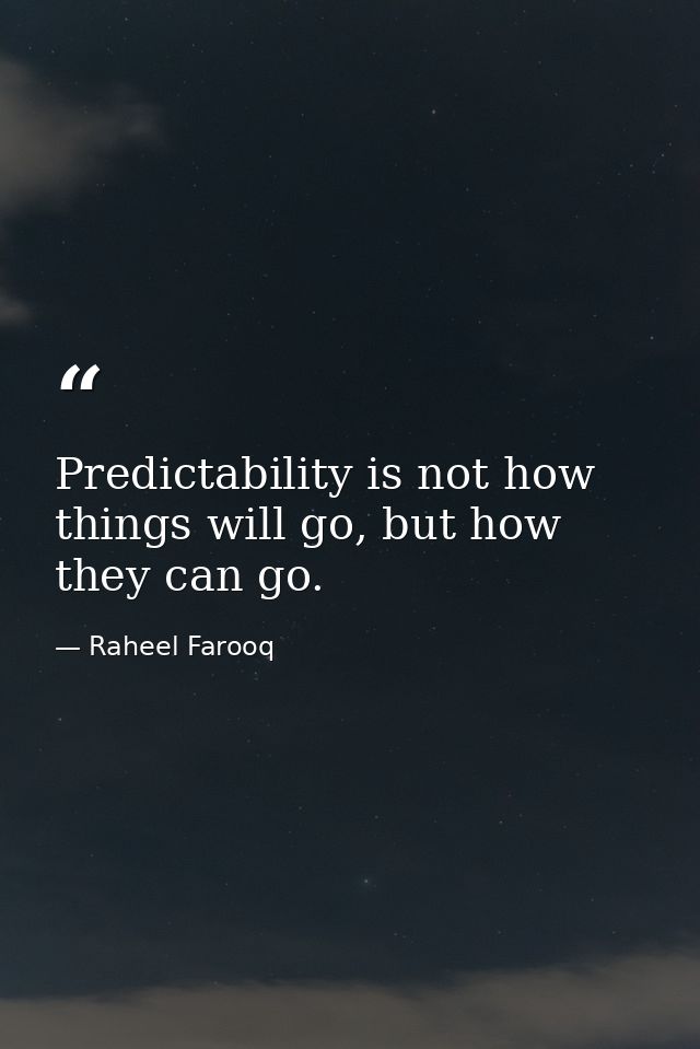 Predictability is not how things will go, but how they can go. — Raheel Farooq