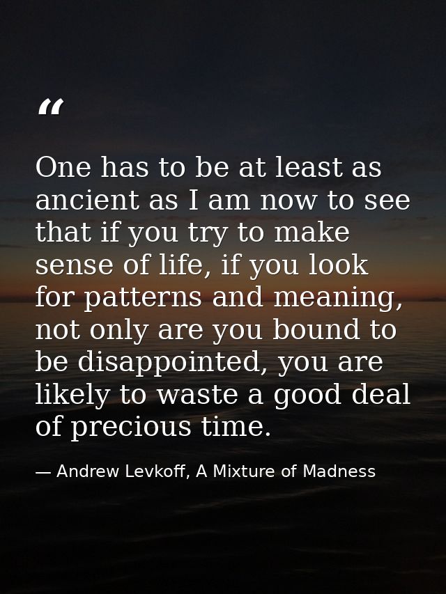 One has to be at least as ancient as I am now to see that if you try to make sense of life, if you look for patterns and — Andrew Levkoff, A Mixture of Madness