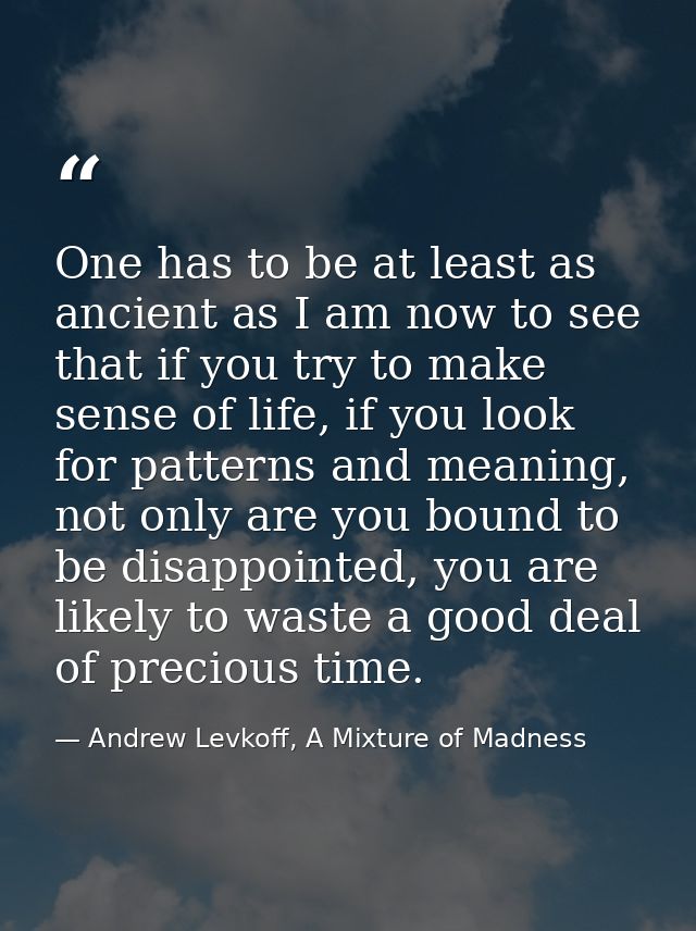 One has to be at least as ancient as I am now to see that if you try to make sense of life, if you look for patterns and — Andrew Levkoff, A Mixture of Madness
