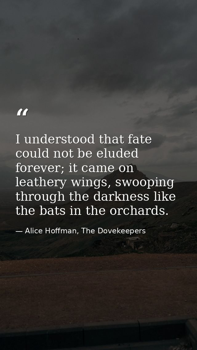 I understood that fate could not be eluded forever; it came on leathery wings, swooping through the darkness like the ba — Alice Hoffman, The Dovekeepers