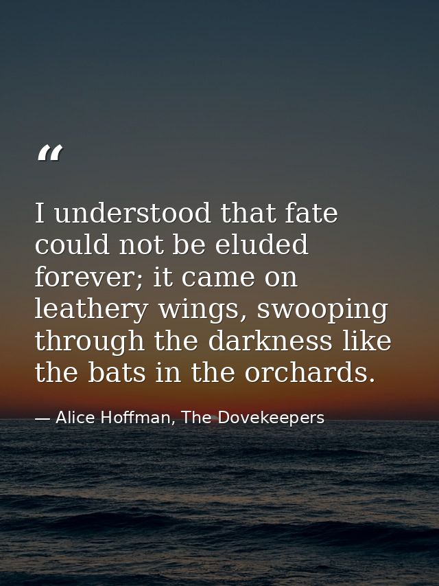 I understood that fate could not be eluded forever; it came on leathery wings, swooping through the darkness like the ba — Alice Hoffman, The Dovekeepers