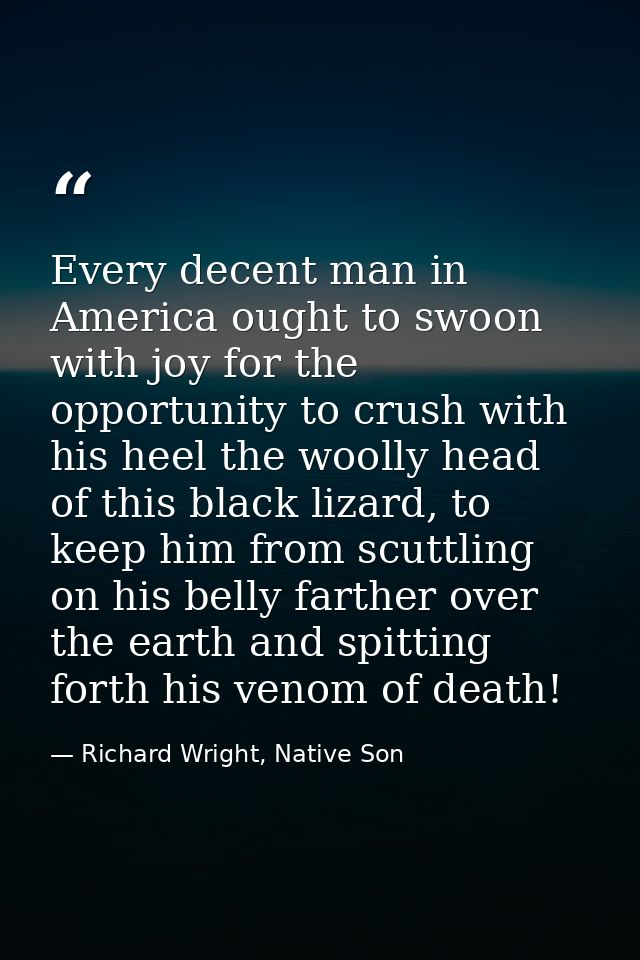 Every decent man in America ought to swoon with joy for the opportunity to crush with his heel the woolly head of this b — Richard Wright, Native Son