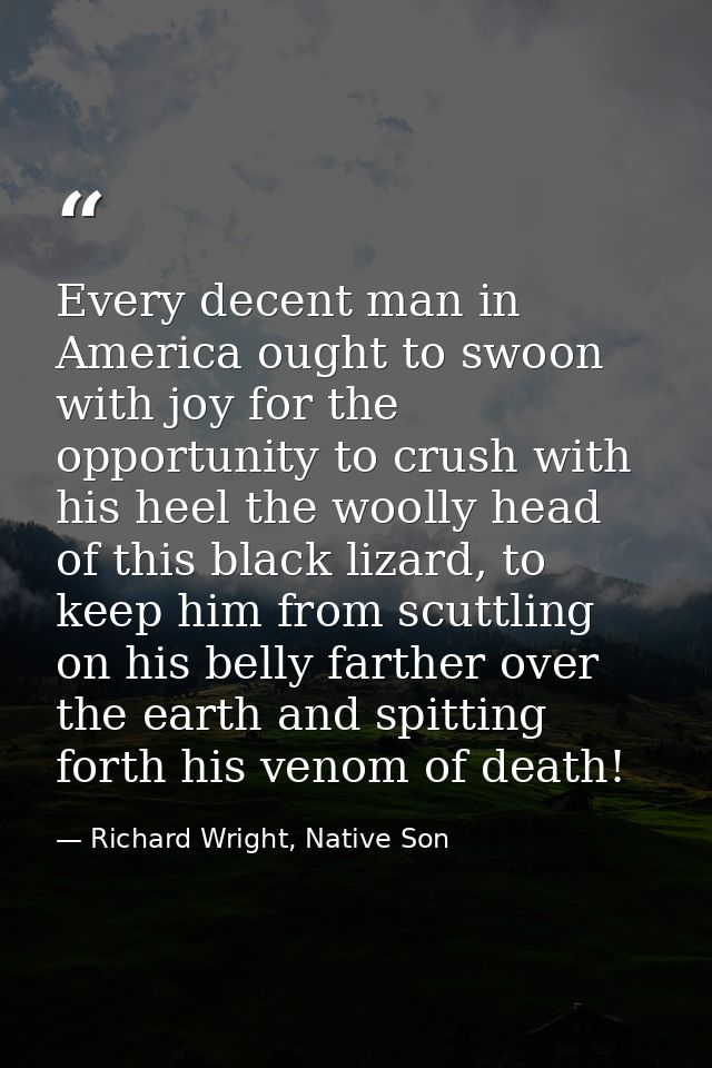 Every decent man in America ought to swoon with joy for the opportunity to crush with his heel the woolly head of this b — Richard Wright, Native Son