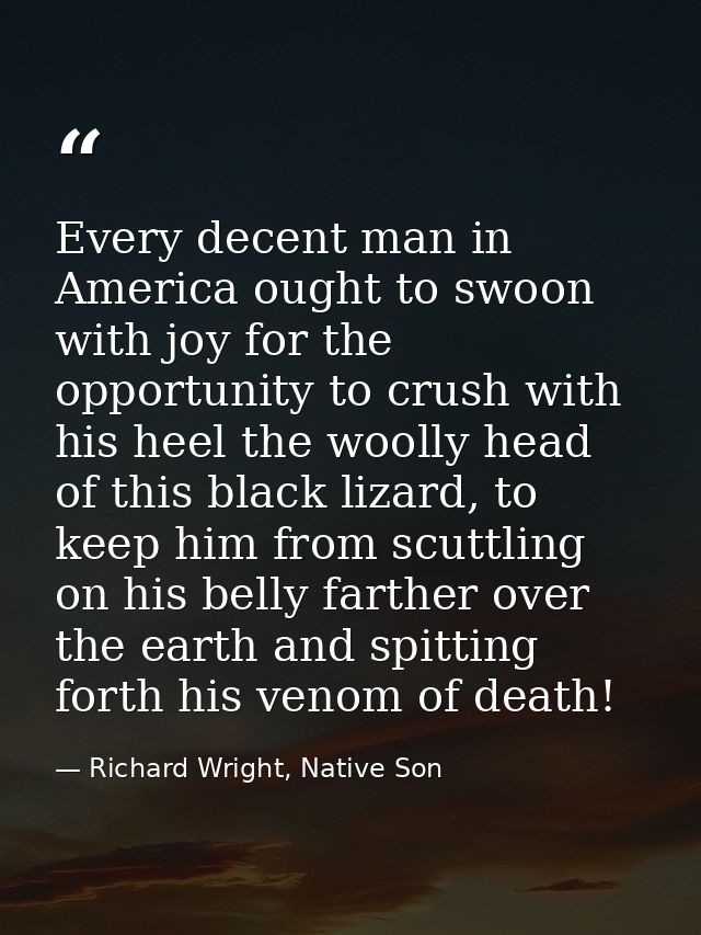 Every decent man in America ought to swoon with joy for the opportunity to crush with his heel the woolly head of this b — Richard Wright, Native Son