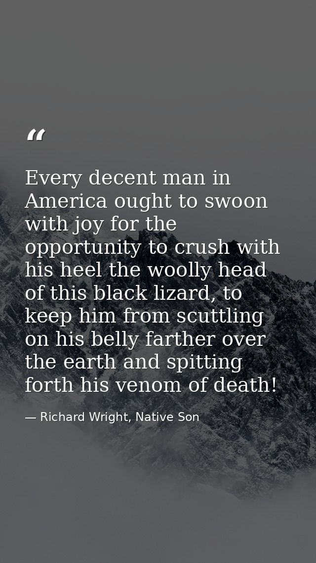 Every decent man in America ought to swoon with joy for the opportunity to crush with his heel the woolly head of this b — Richard Wright, Native Son