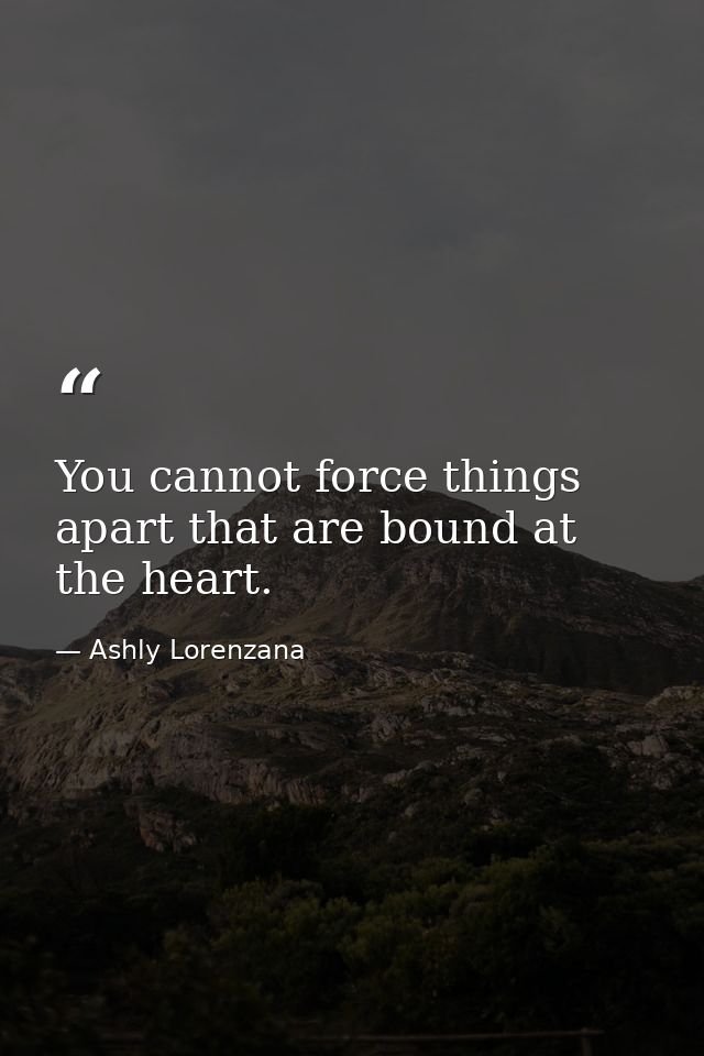You cannot force things apart that are bound at the heart. — Ashly Lorenzana