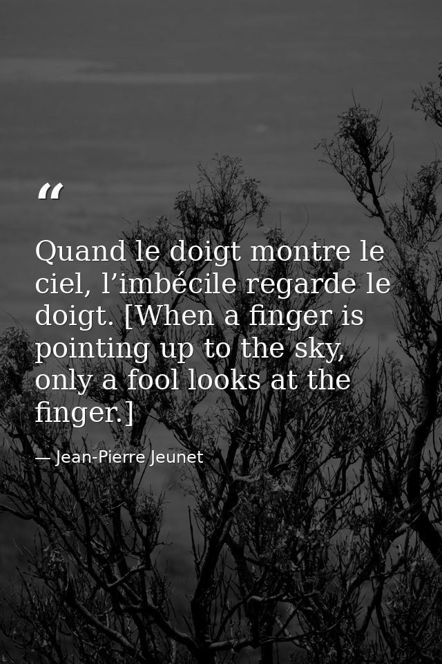 Quand le doigt montre le ciel, l’imbécile regarde le doigt. [When a finger is pointing up to the sky, only a fool looks  — Jean-Pierre Jeunet