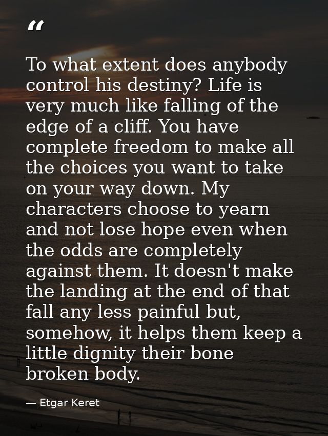 To what extent does anybody control his destiny? Life is very much like falling of the edge of a cliff. You have complet — Etgar Keret