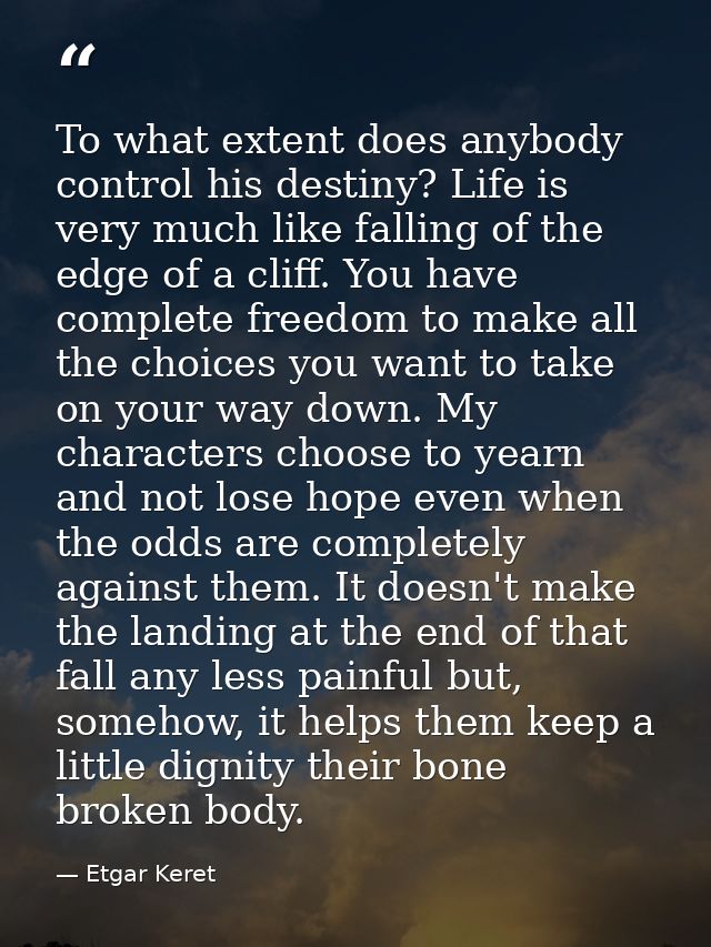 To what extent does anybody control his destiny? Life is very much like falling of the edge of a cliff. You have complet — Etgar Keret