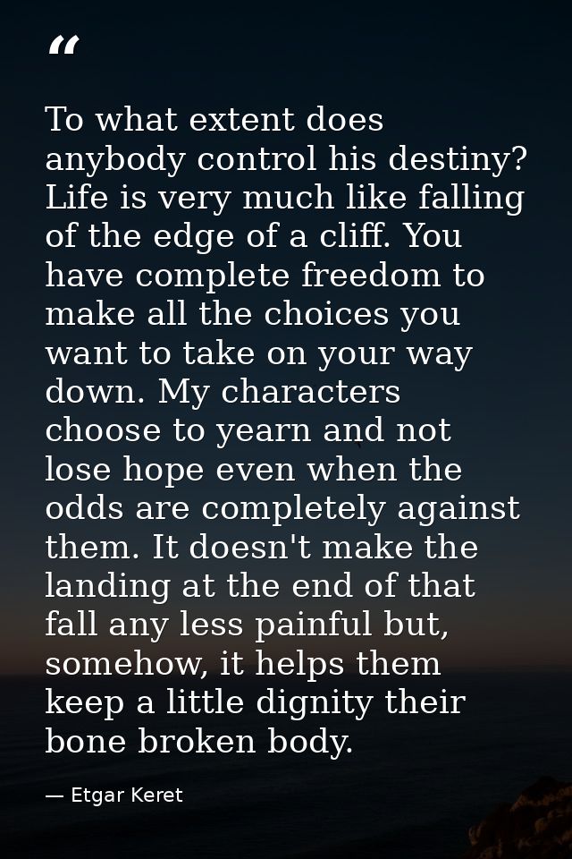 To what extent does anybody control his destiny? Life is very much like falling of the edge of a cliff. You have complet — Etgar Keret