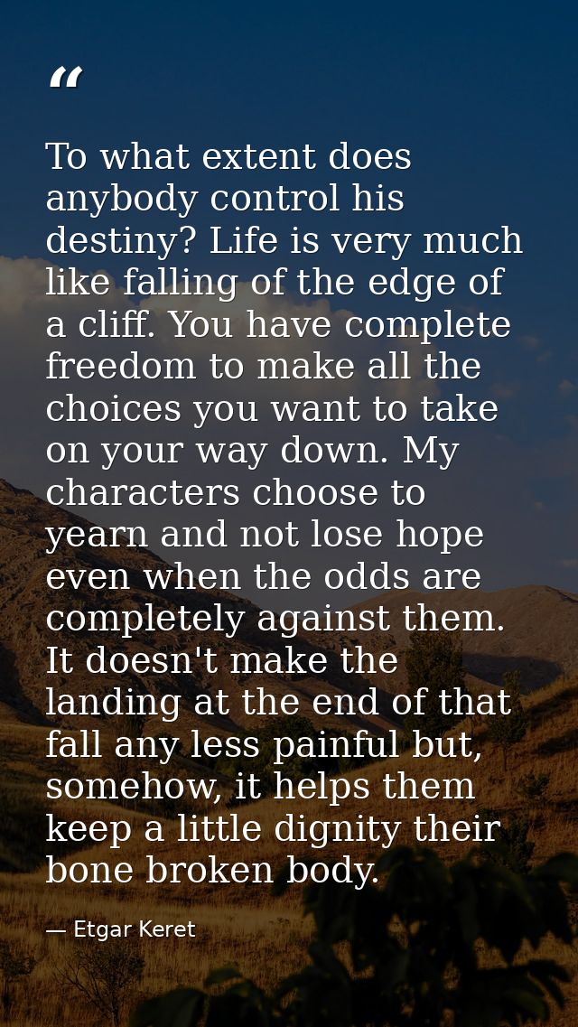 To what extent does anybody control his destiny? Life is very much like falling of the edge of a cliff. You have complet — Etgar Keret