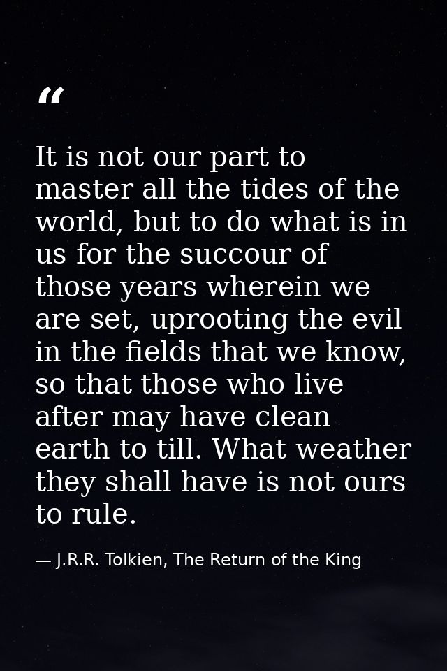 It is not our part to master all the tides of the world, but to do what is in us for the succour of those years wherein  — J.R.R. Tolkien, The Return of the King