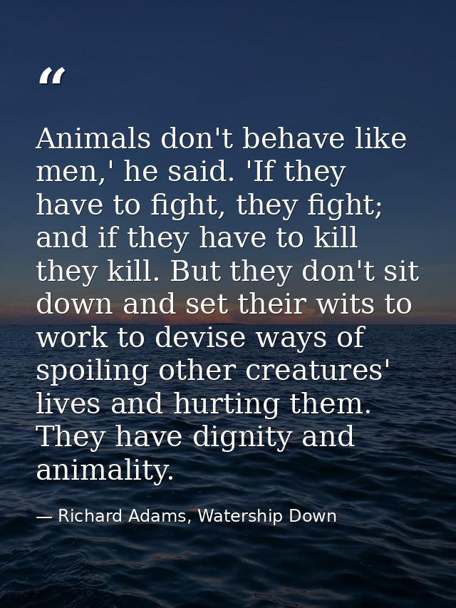 Animals don't behave like men,' he said. 'If they have to fight, they fight; and if they have to kill they kill. But the — Richard Adams, Watership Down
