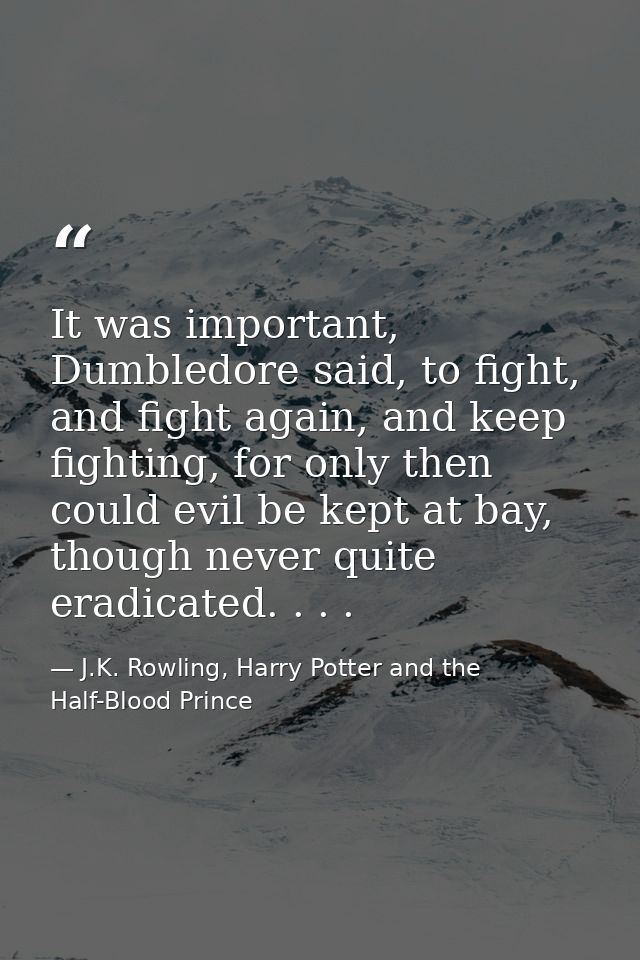 It was important, Dumbledore said, to fight, and fight again, and keep fighting, for only then could evil be kept at bay — J.K. Rowling, Harry Potter and the Half-Blood Prince