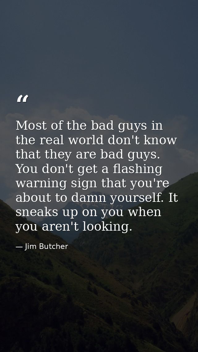 Most of the bad guys in the real world don't know that they are bad guys. You don't get a flashing warning sign that you — Jim Butcher