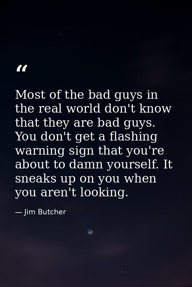 Most of the bad guys in the real world don't know that they are bad guys. You don't get a flashing warning sign that you — Jim Butcher