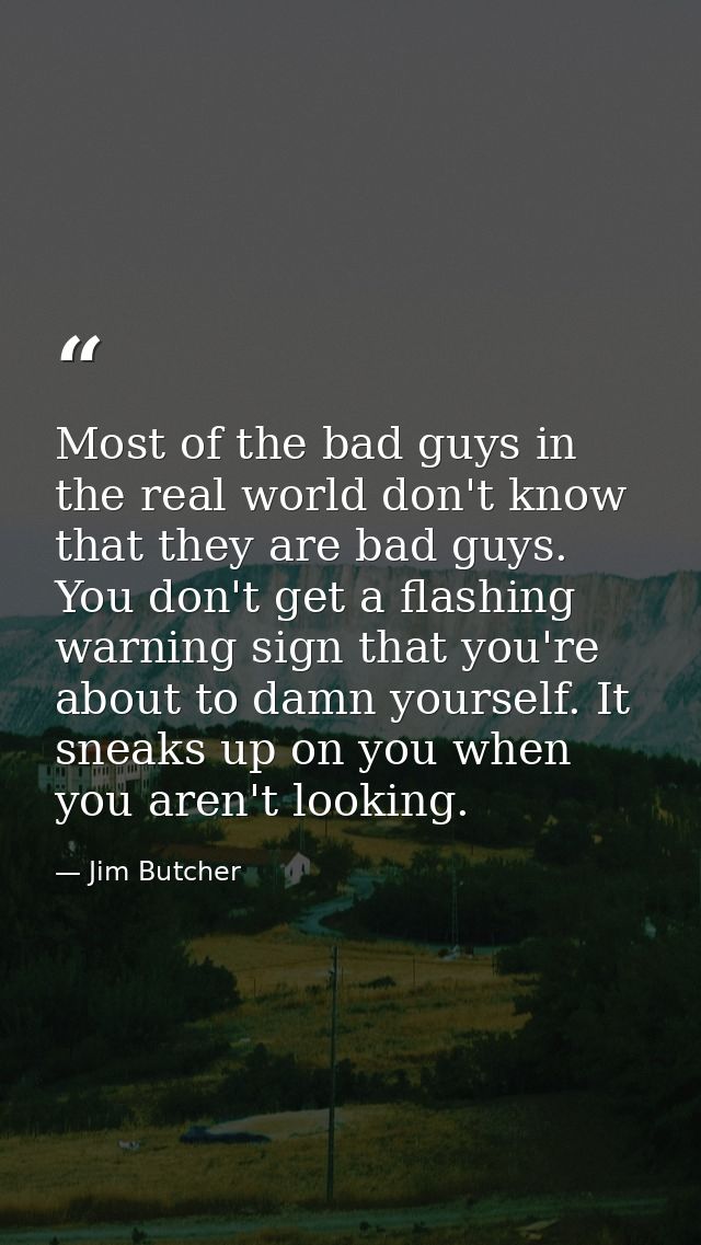 Most of the bad guys in the real world don't know that they are bad guys. You don't get a flashing warning sign that you — Jim Butcher