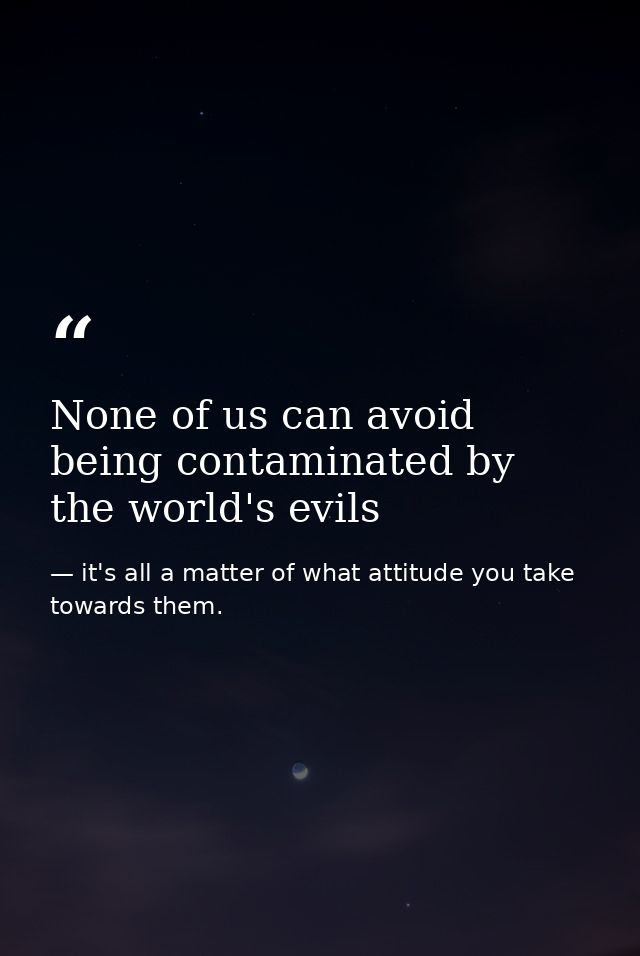 None of us can avoid being contaminated by the world's evils — it's all a matter of what attitude you take towards them.