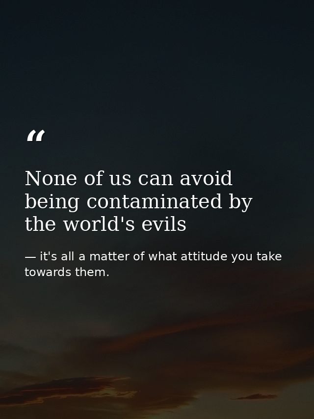 None of us can avoid being contaminated by the world's evils — it's all a matter of what attitude you take towards them.