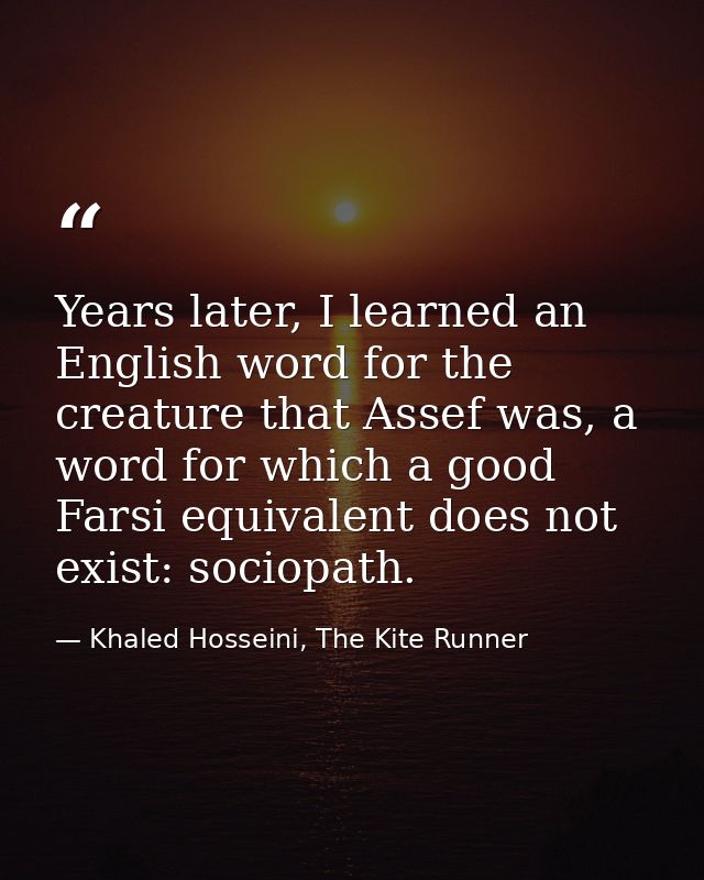 Years later, I learned an English word for the creature that Assef was, a word for which a good Farsi equivalent does no — Khaled Hosseini, The Kite Runner