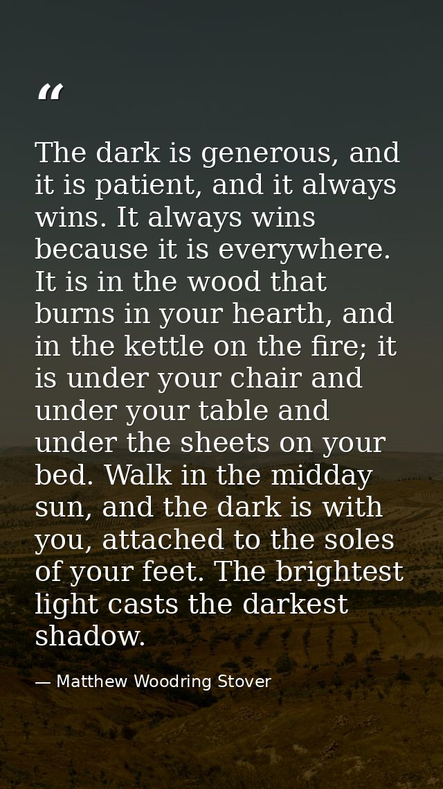 The dark is generous, and it is patient, and it always wins. It always wins because it is everywhere. It is in the wood  — Matthew Woodring Stover