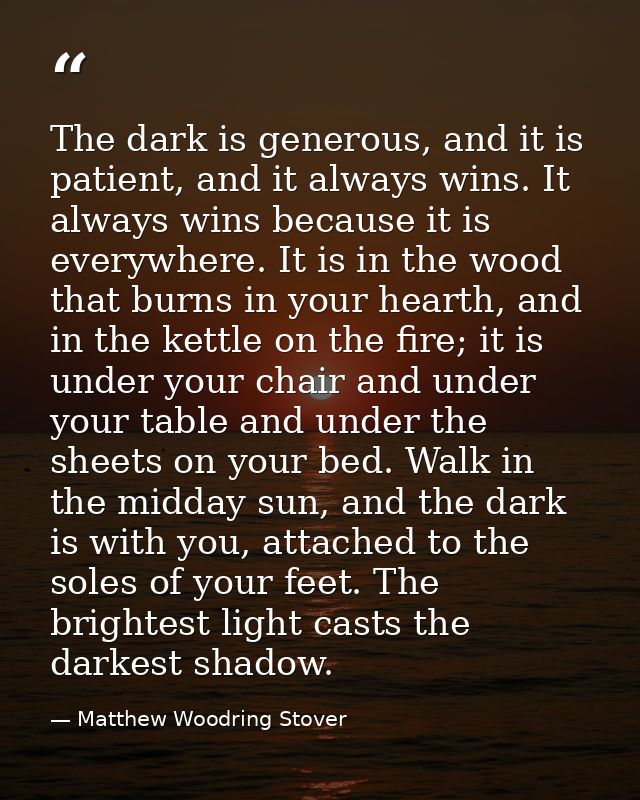 The dark is generous, and it is patient, and it always wins. It always wins because it is everywhere. It is in the wood  — Matthew Woodring Stover