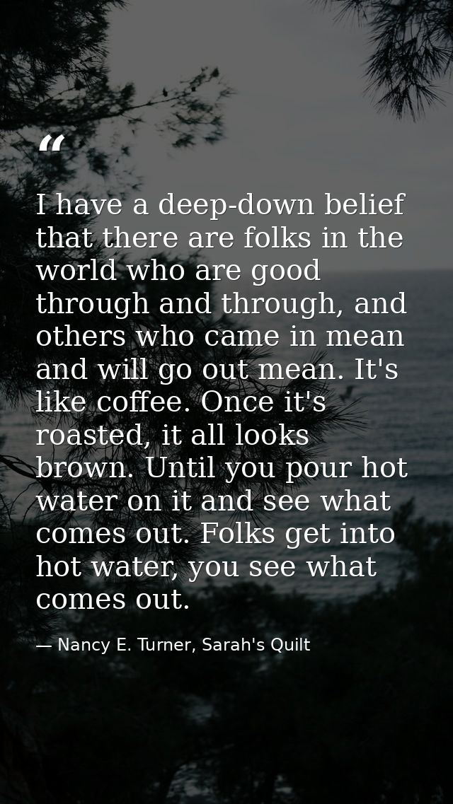 I have a deep-down belief that there are folks in the world who are good through and through, and others who came in mea — Nancy E. Turner, Sarah's Quilt
