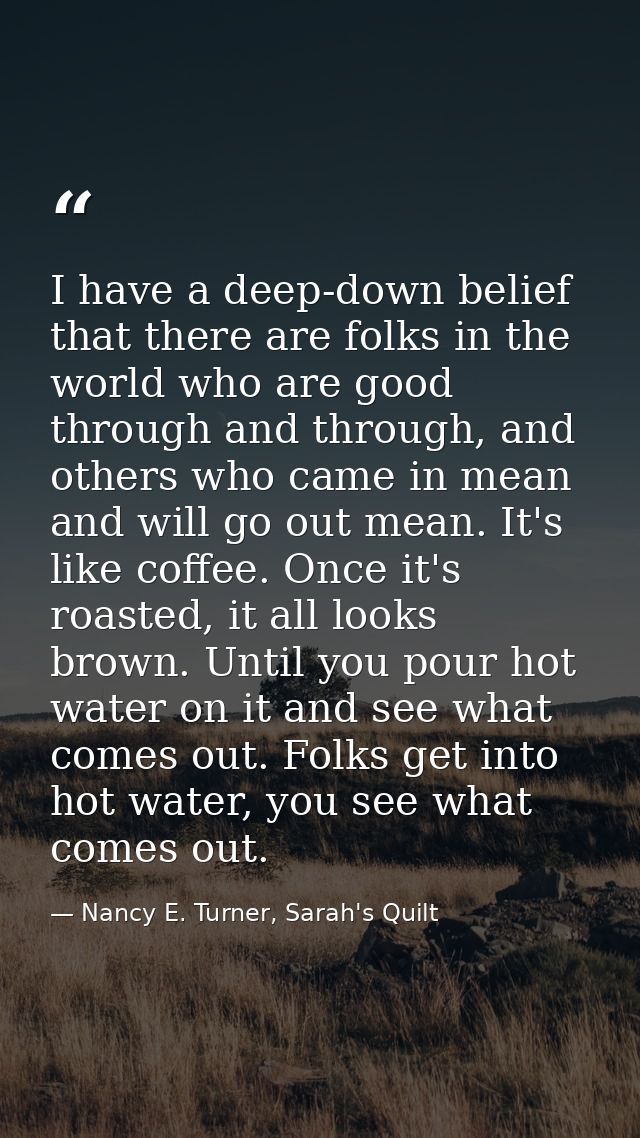 I have a deep-down belief that there are folks in the world who are good through and through, and others who came in mea — Nancy E. Turner, Sarah's Quilt