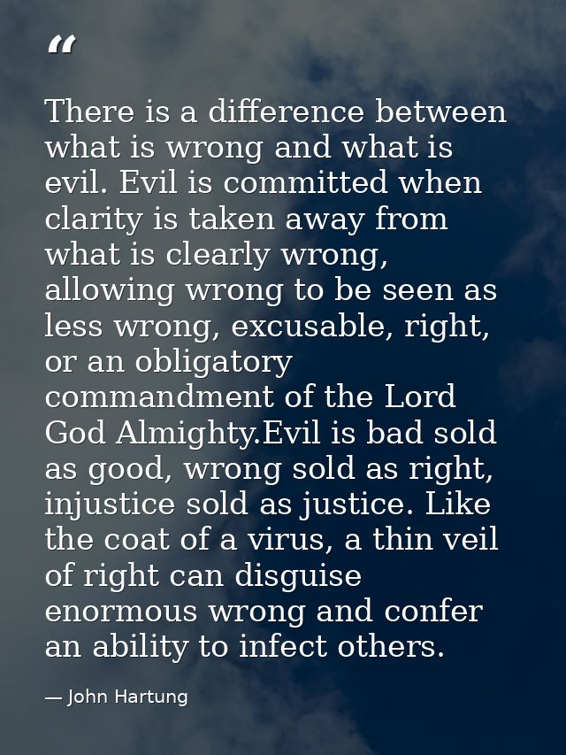 There is a difference between what is wrong and what is evil. Evil is committed when clarity is taken away from what is  — John Hartung