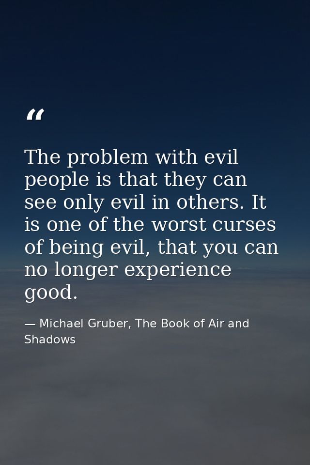 The problem with evil people is that they can see only evil in others. It is one of the worst curses of being evil, that — Michael Gruber, The Book of Air and Shadows