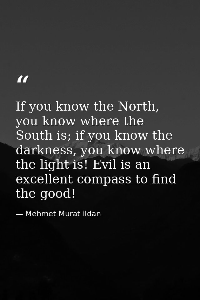If you know the North, you know where the South is; if you know the darkness, you know where the light is! Evil is an ex — Mehmet Murat ildan