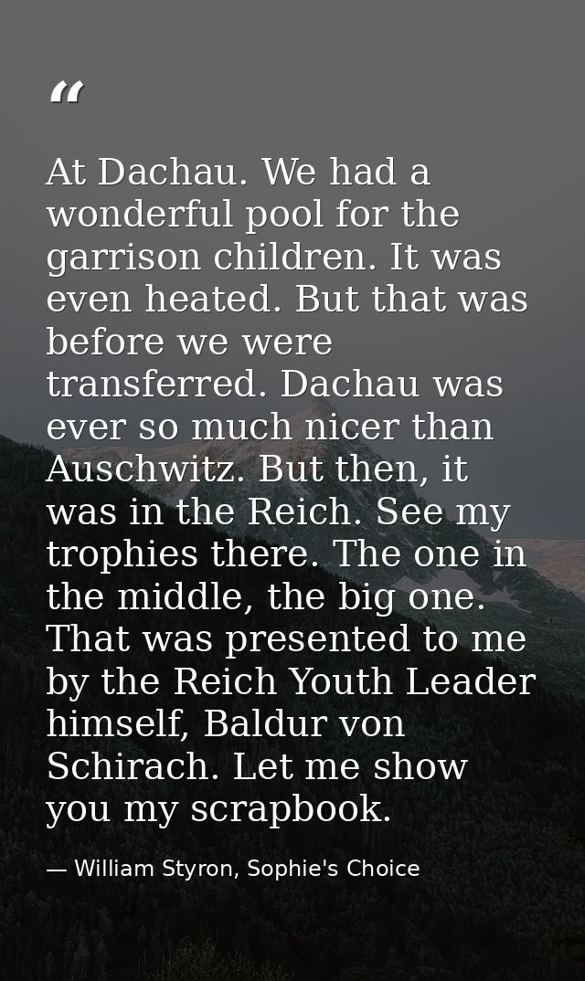At Dachau. We had a wonderful pool for the garrison children. It was even heated. But that was before we were transferre — William Styron, Sophie's Choice