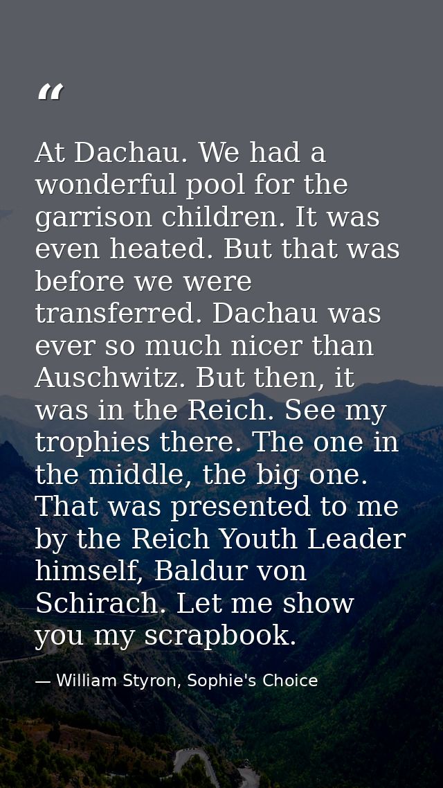 At Dachau. We had a wonderful pool for the garrison children. It was even heated. But that was before we were transferre — William Styron, Sophie's Choice