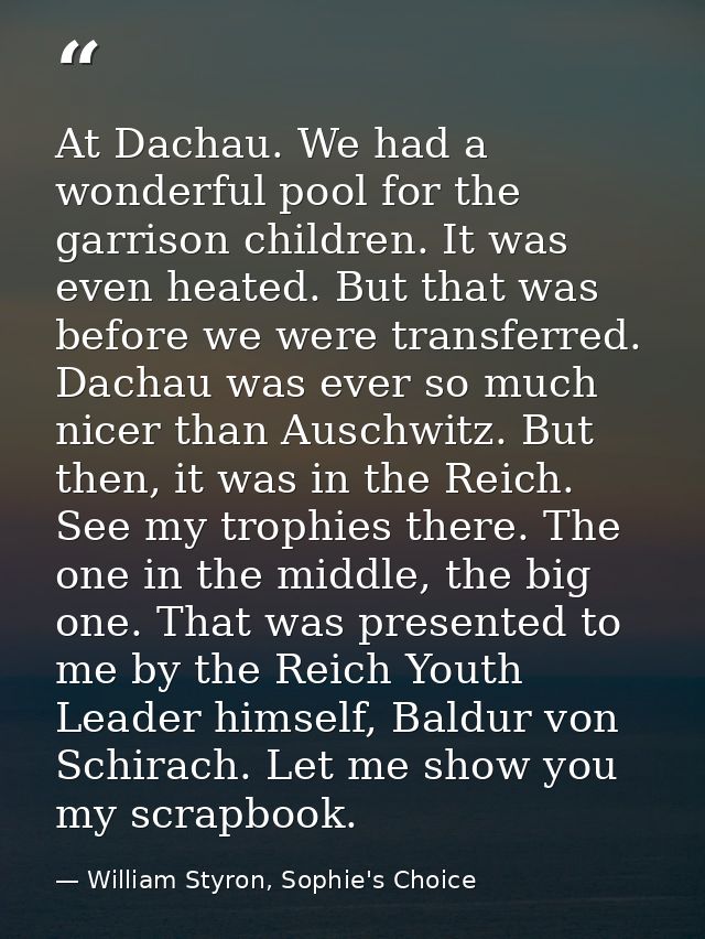 At Dachau. We had a wonderful pool for the garrison children. It was even heated. But that was before we were transferre — William Styron, Sophie's Choice