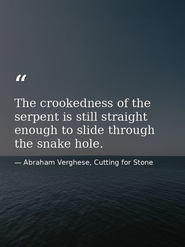 The crookedness of the serpent is still straight enough to slide through the snake hole. — Abraham Verghese, Cutting for Stone