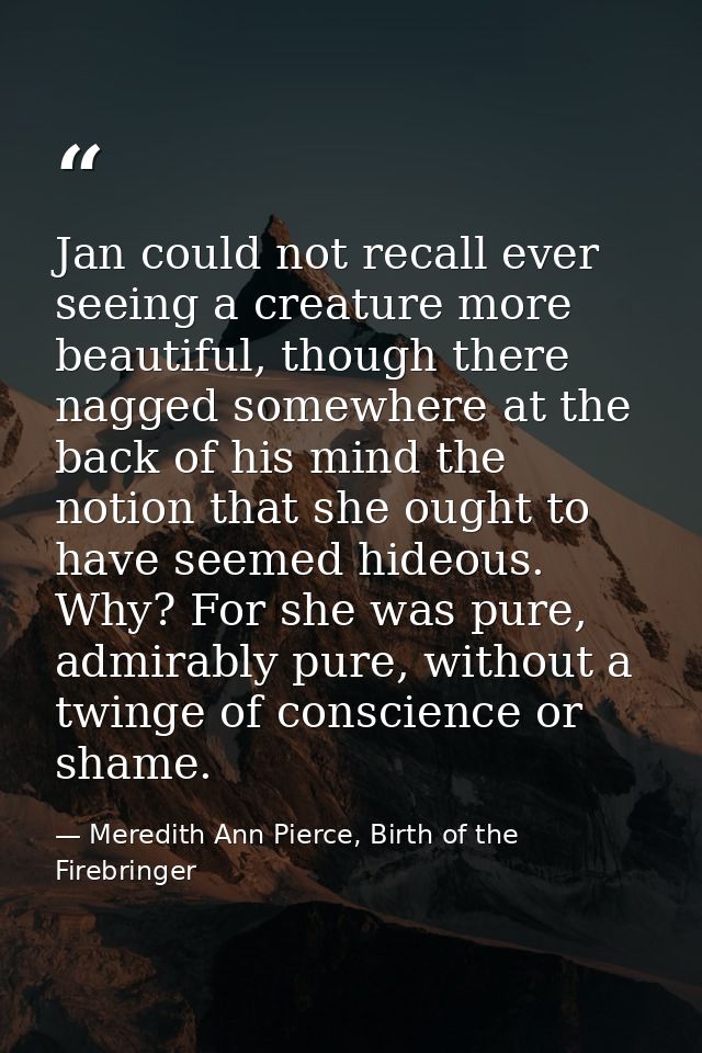 Jan could not recall ever seeing a creature more beautiful, though there nagged somewhere at the back of his mind the no — Meredith Ann Pierce, Birth of the Firebringer