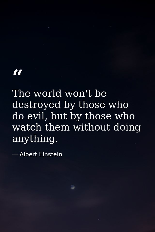The world won't be destroyed by those who do evil, but by those who watch them without doing anything. — Albert Einstein