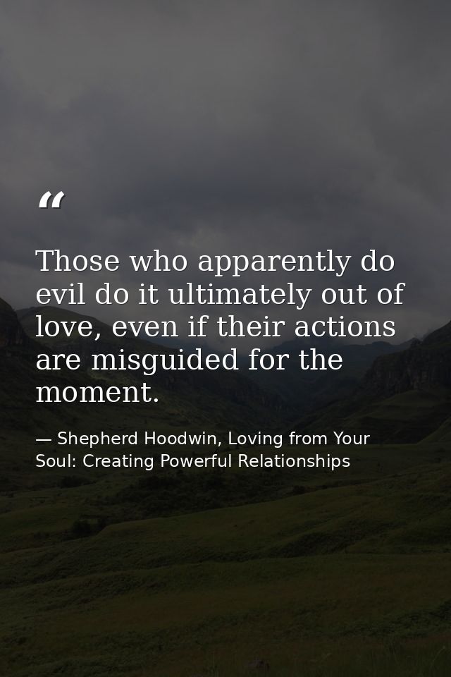 Those who apparently do evil do it ultimately out of love, even if their actions are misguided for the moment. — Shepherd Hoodwin, Loving from Your Soul: Creating Powerful Relationships
