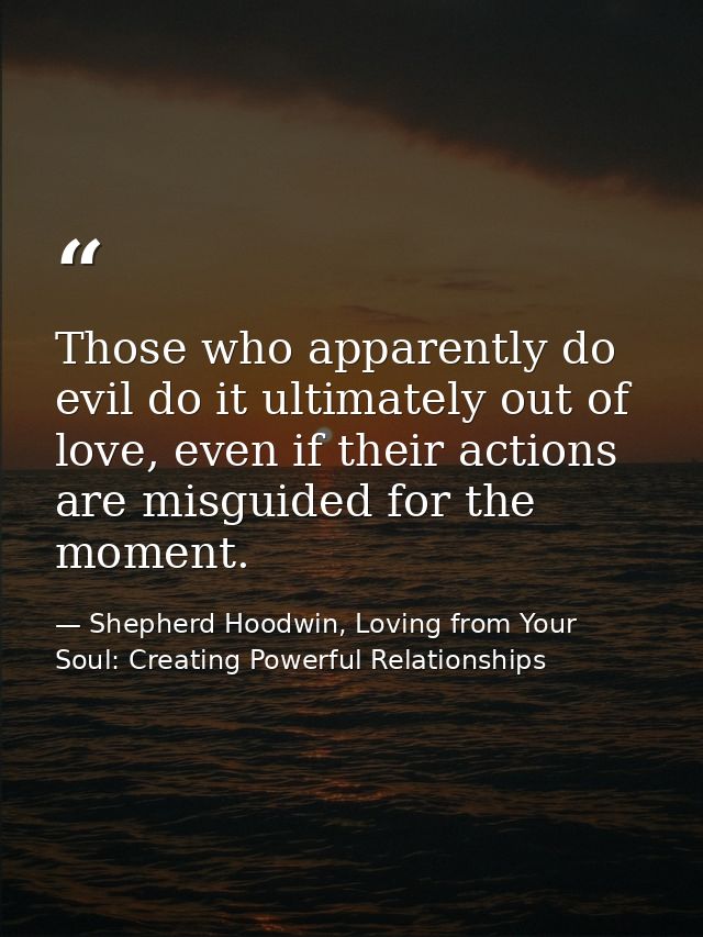 Those who apparently do evil do it ultimately out of love, even if their actions are misguided for the moment. — Shepherd Hoodwin, Loving from Your Soul: Creating Powerful Relationships