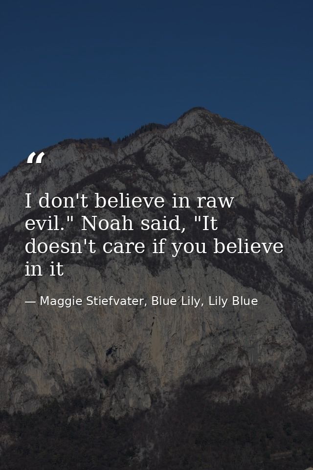 I don't believe in raw evil." Noah said, "It doesn't care if you believe in it — Maggie Stiefvater, Blue Lily, Lily Blue