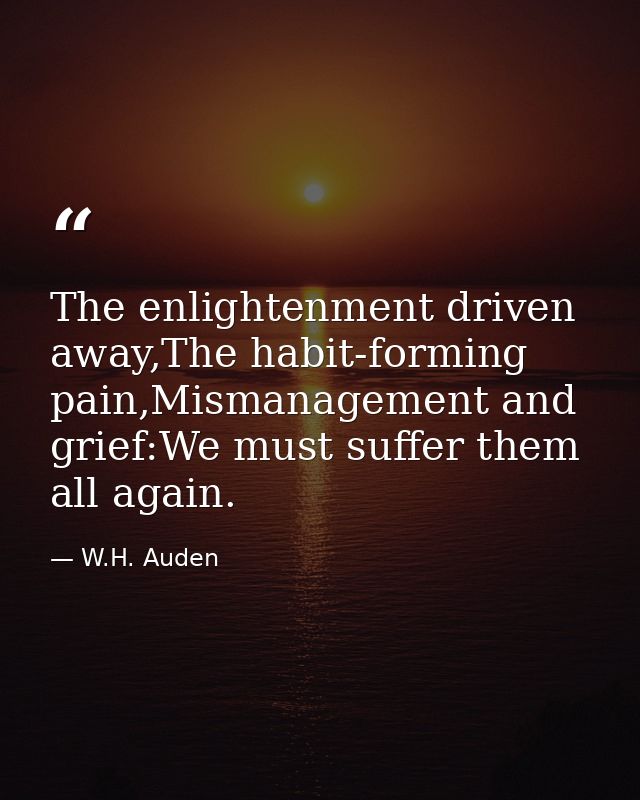 The enlightenment driven away,The habit-forming pain,Mismanagement and grief:We must suffer them all again. — W.H. Auden