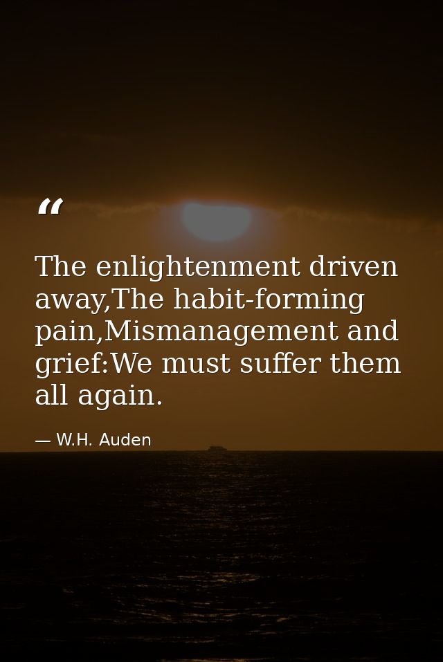 The enlightenment driven away,The habit-forming pain,Mismanagement and grief:We must suffer them all again. — W.H. Auden
