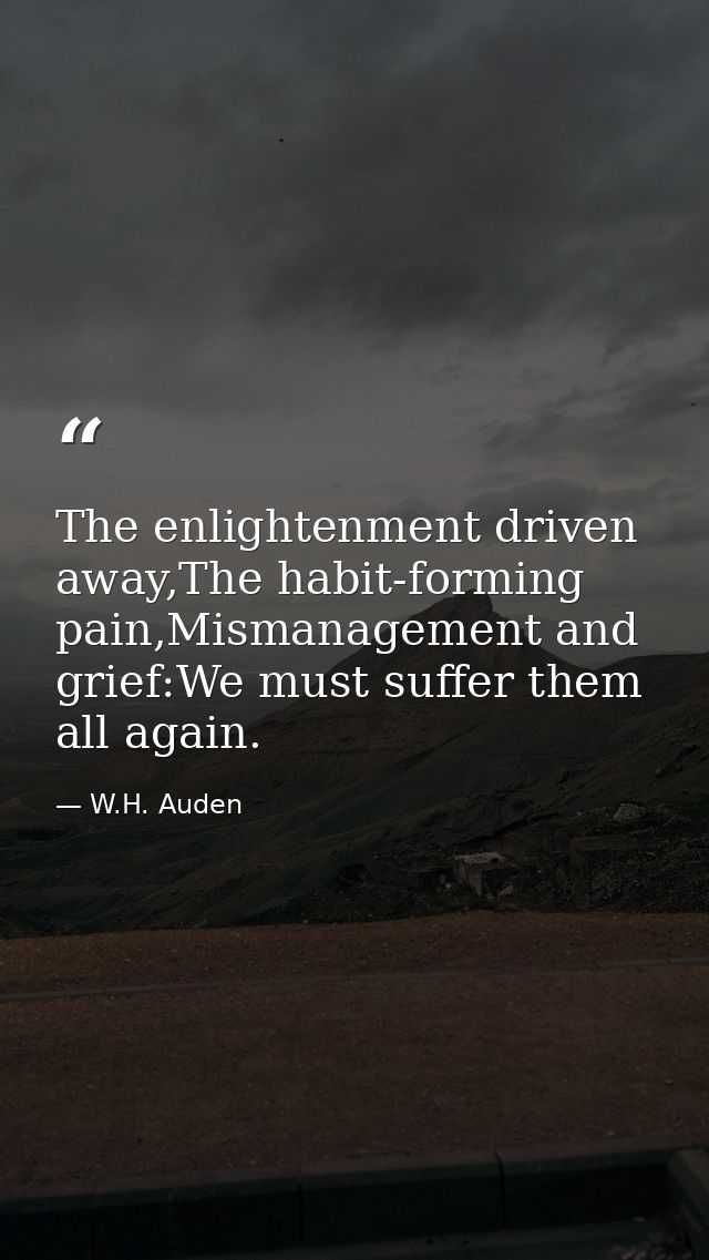 The enlightenment driven away,The habit-forming pain,Mismanagement and grief:We must suffer them all again. — W.H. Auden