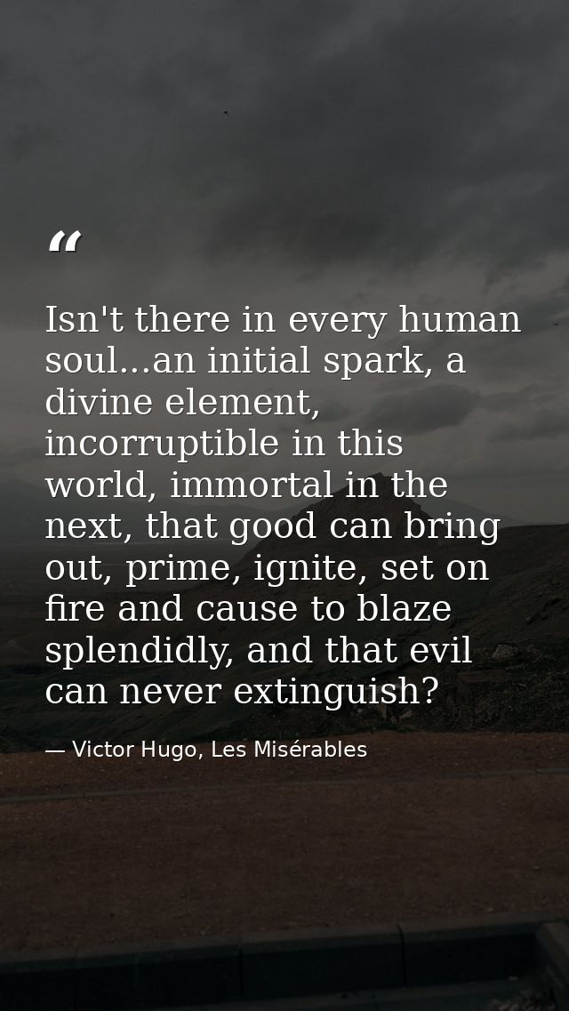 Isn't there in every human soul...an initial spark, a divine element, incorruptible in this world, immortal in the next, — Victor Hugo, Les Misérables
