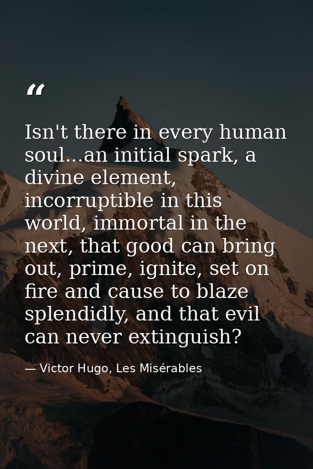 Isn't there in every human soul...an initial spark, a divine element, incorruptible in this world, immortal in the next, — Victor Hugo, Les Misérables