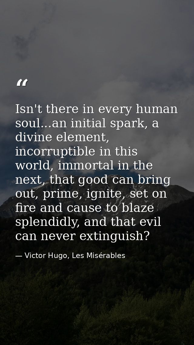 Isn't there in every human soul...an initial spark, a divine element, incorruptible in this world, immortal in the next, — Victor Hugo, Les Misérables