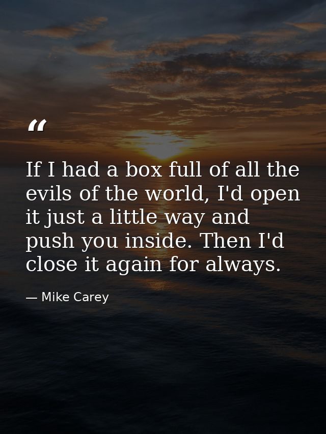 If I had a box full of all the evils of the world, I'd open it just a little way and push you inside. Then I'd close it  — Mike Carey