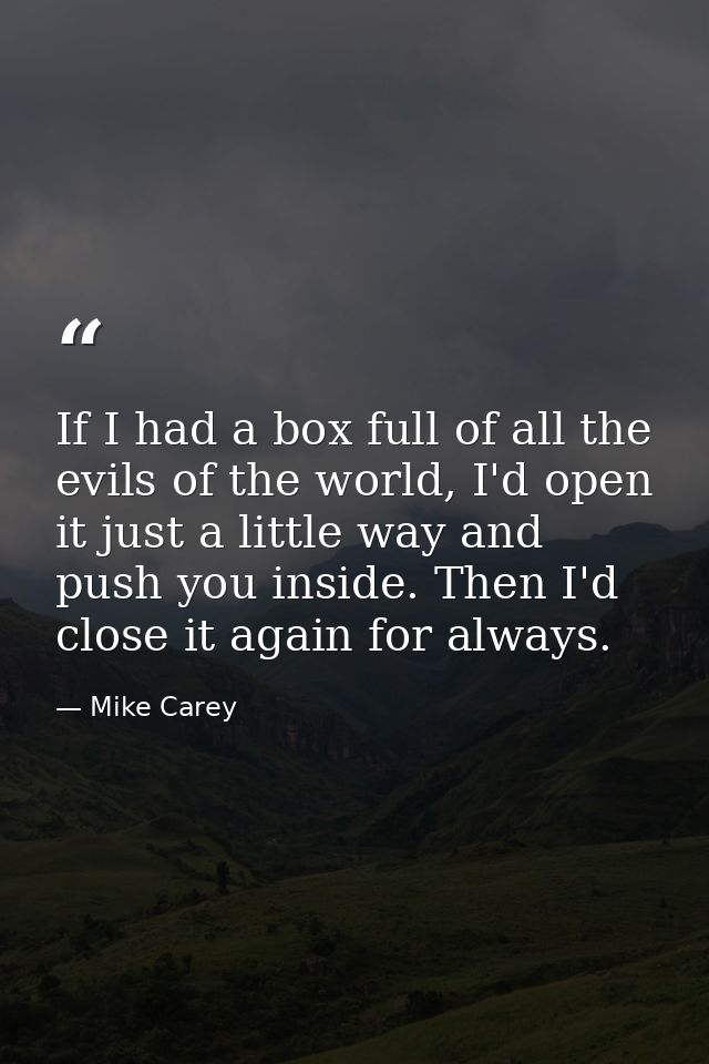If I had a box full of all the evils of the world, I'd open it just a little way and push you inside. Then I'd close it  — Mike Carey