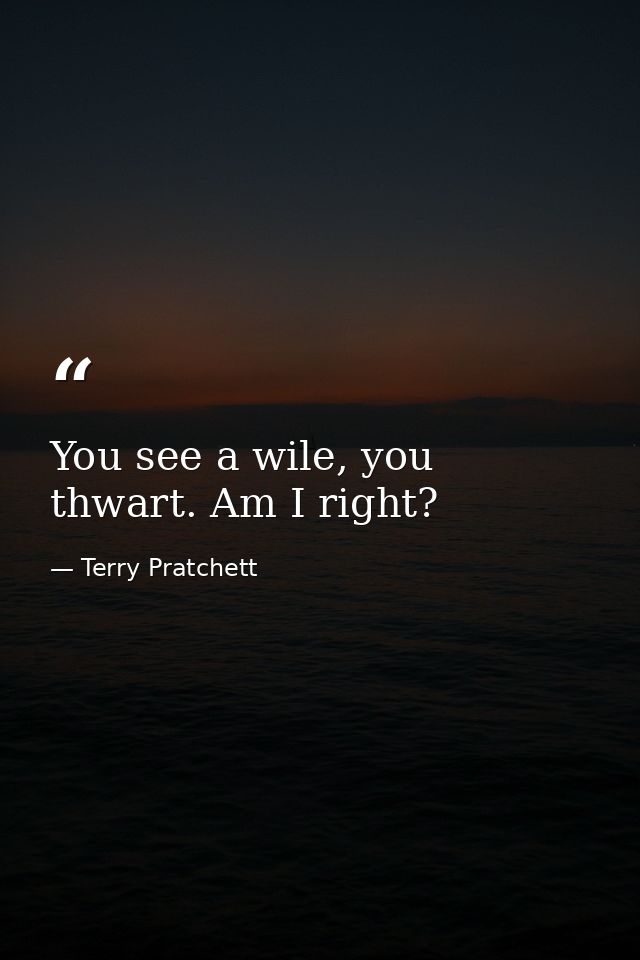 You see a wile, you thwart. Am I right? — Terry Pratchett